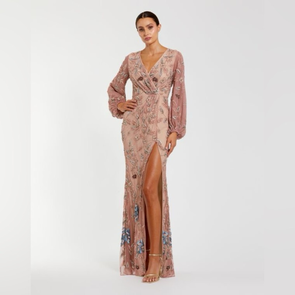 MAC DUGGAL Floral Beaded Surplice Gown